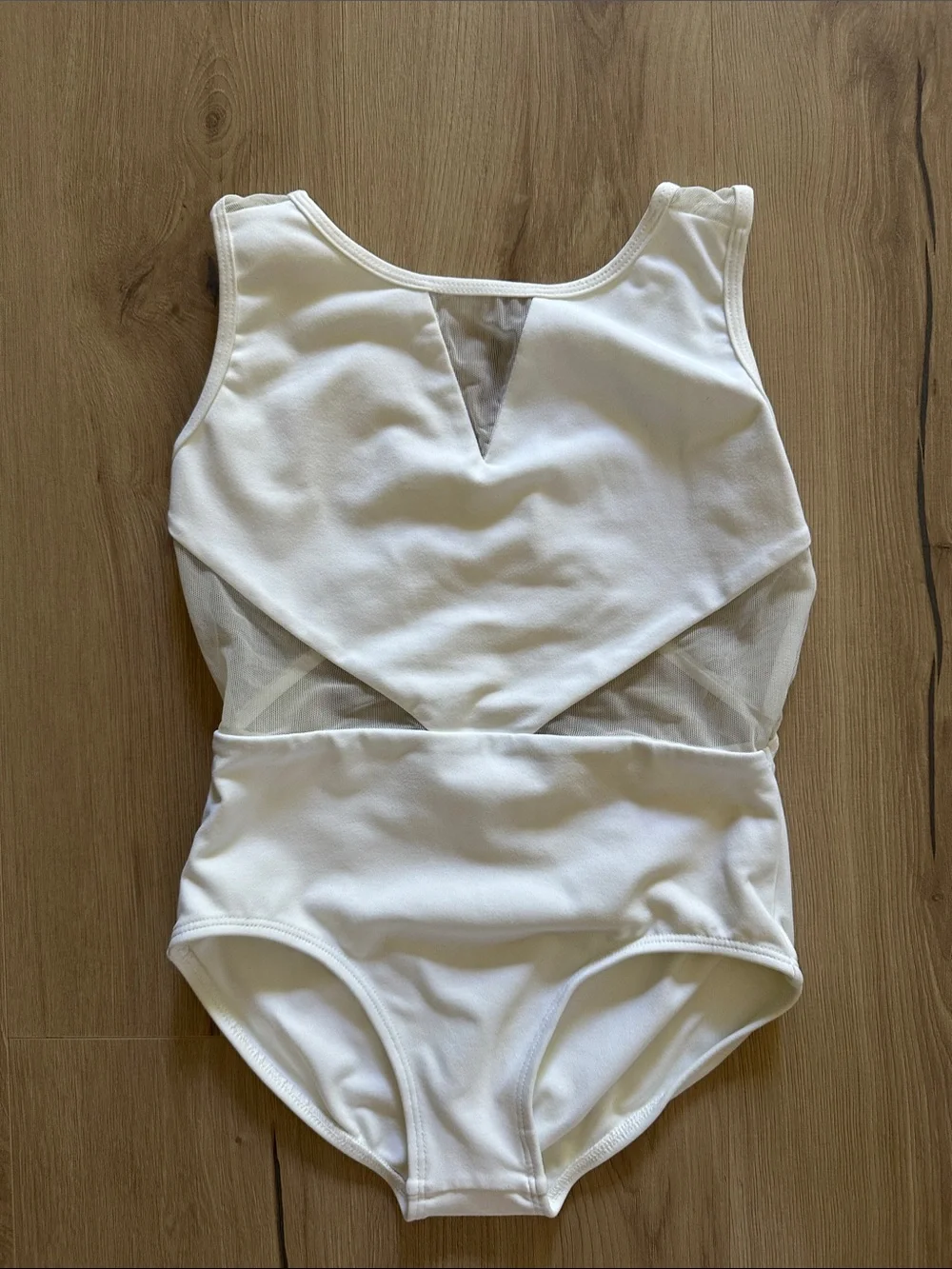 White Girls' Dance Leotard with Mesh Accent